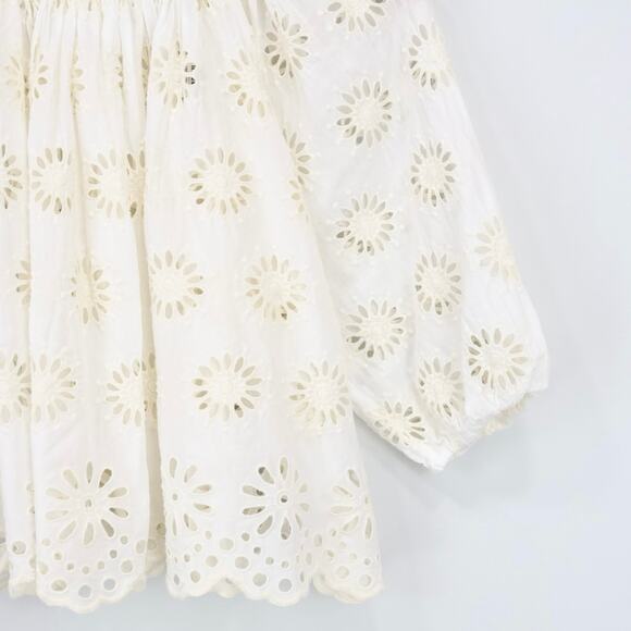 NWT Madewell Embroidered Shirred Puff-Sleeve Top In Floral Eyelet Ivory Size XXS - Picture 7 of 10